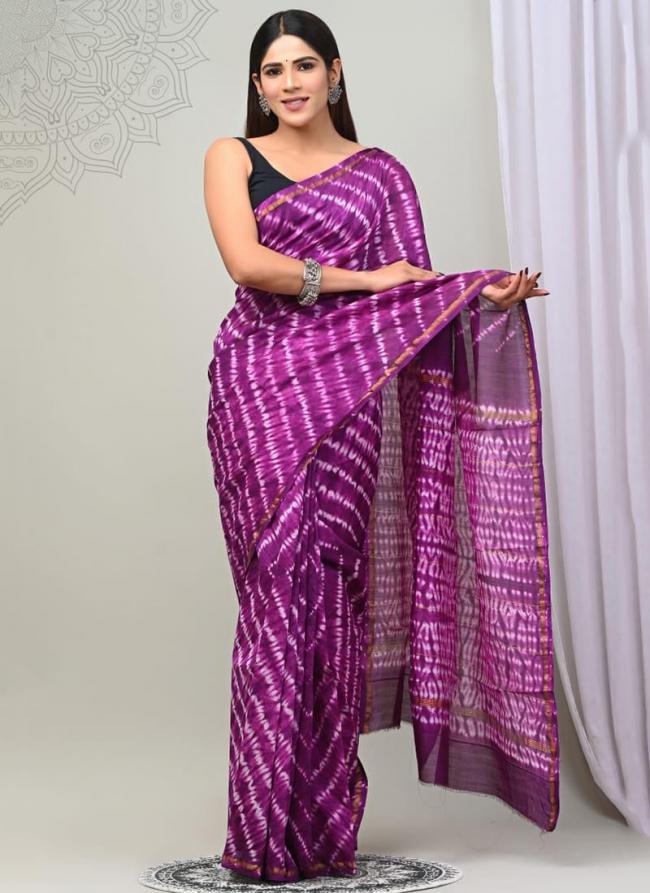 Chanderi Silk Magenta Festival Wear Printed Saree